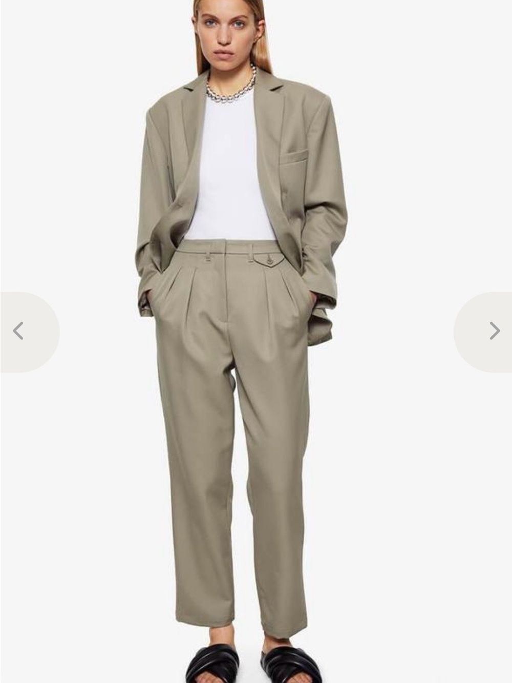NWT Anine Bing Mycah High Rise Pleated Trousers 34 / XS Green Khaki Pants $299